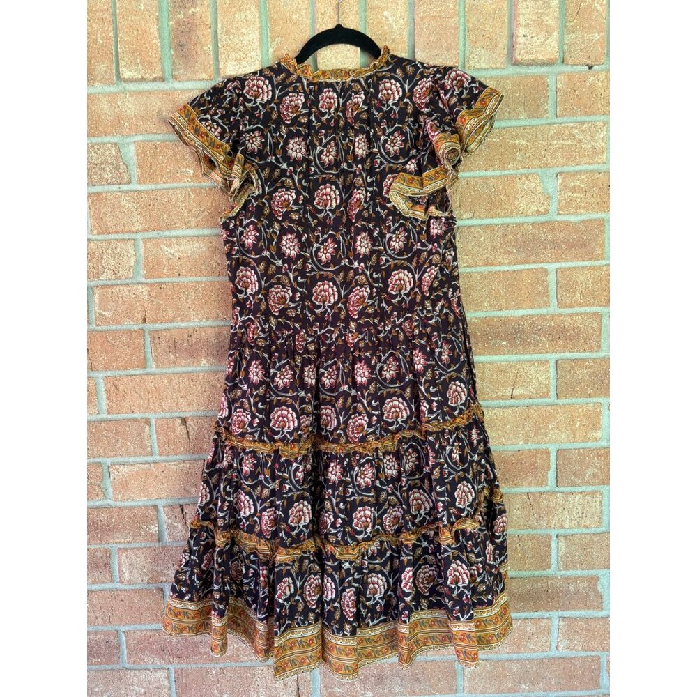 Anthropologie Almeria Ruffled Mini Dress By Othilia Cotton Black/Floral Print - Picture 6 of 13